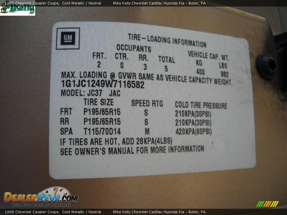 1998 Chevrolet Cavalier Coupe Gold Metallic / Neutral Photo #10