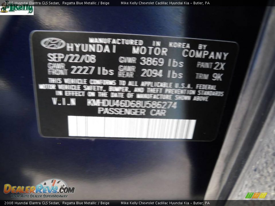2008 Hyundai Elantra GLS Sedan Regatta Blue Metallic / Beige Photo #9