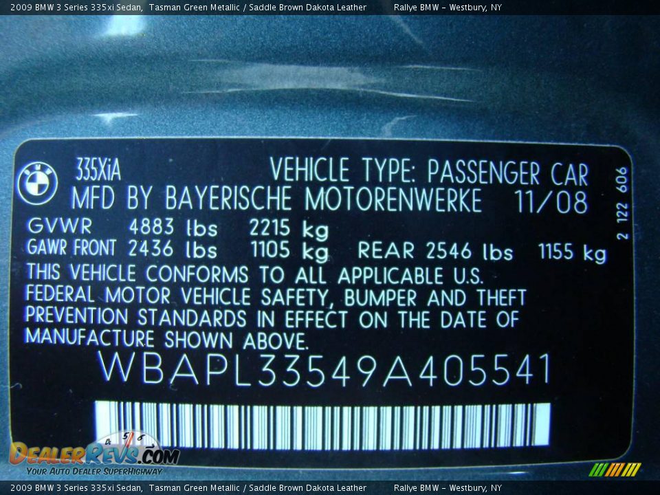 2009 BMW 3 Series 335xi Sedan Tasman Green Metallic / Saddle Brown Dakota Leather Photo #15