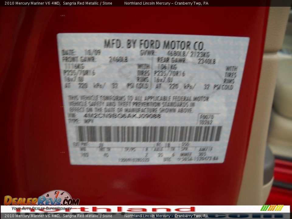 2010 Mercury Mariner V6 4WD Sangria Red Metallic / Stone Photo #9
