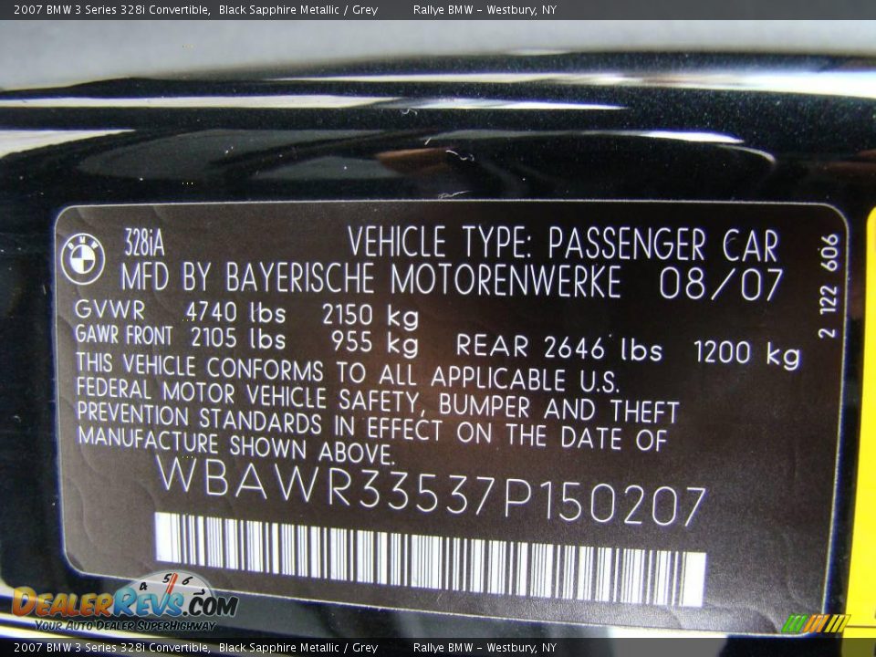 2007 BMW 3 Series 328i Convertible Black Sapphire Metallic / Grey Photo #15