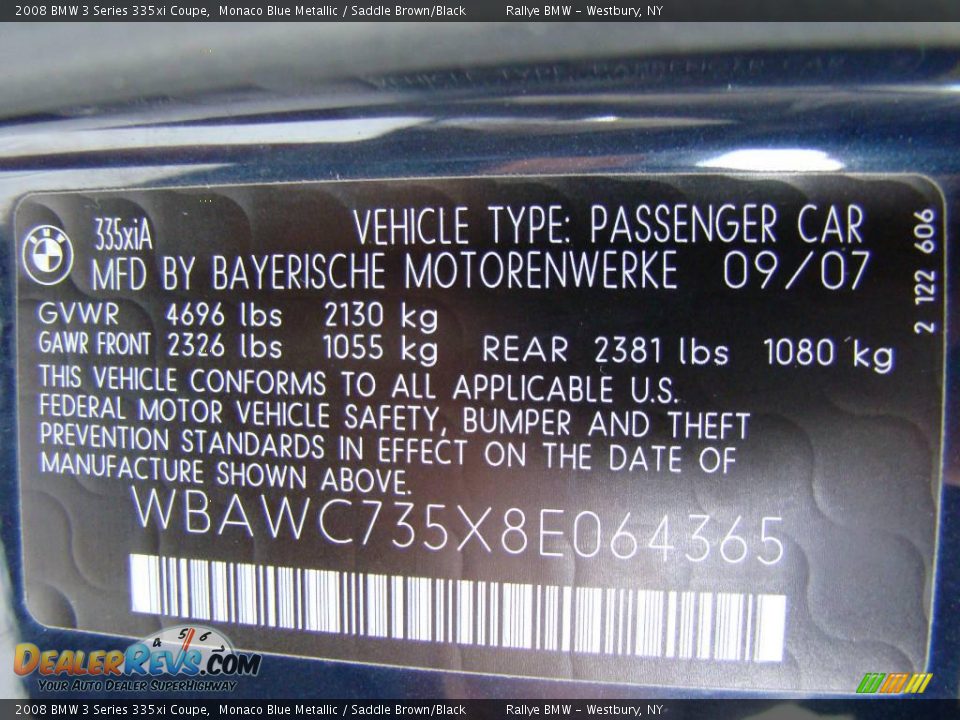 2008 BMW 3 Series 335xi Coupe Monaco Blue Metallic / Saddle Brown/Black Photo #15