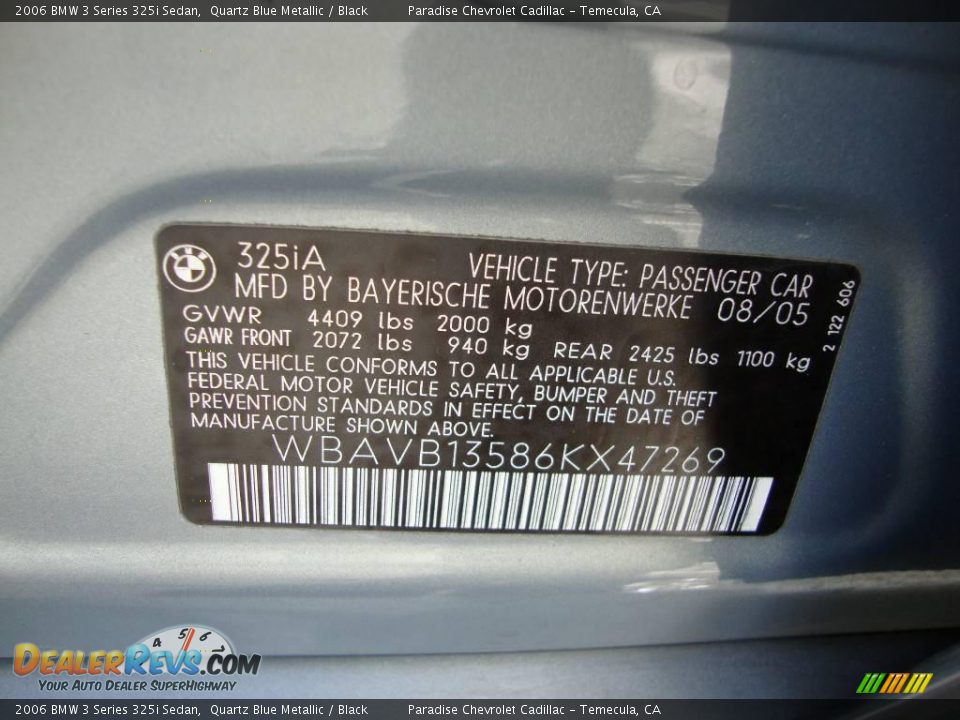 2006 BMW 3 Series 325i Sedan Quartz Blue Metallic / Black Photo #5