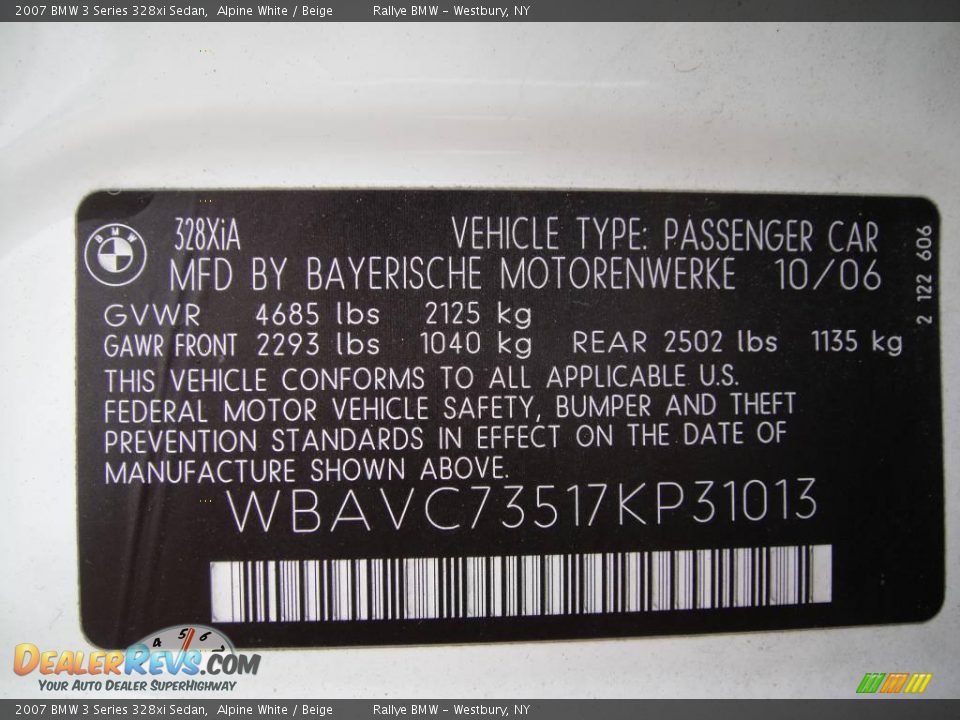 2007 BMW 3 Series 328xi Sedan Alpine White / Beige Photo #15