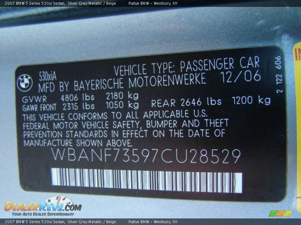 2007 BMW 5 Series 530xi Sedan Silver Grey Metallic / Beige Photo #15