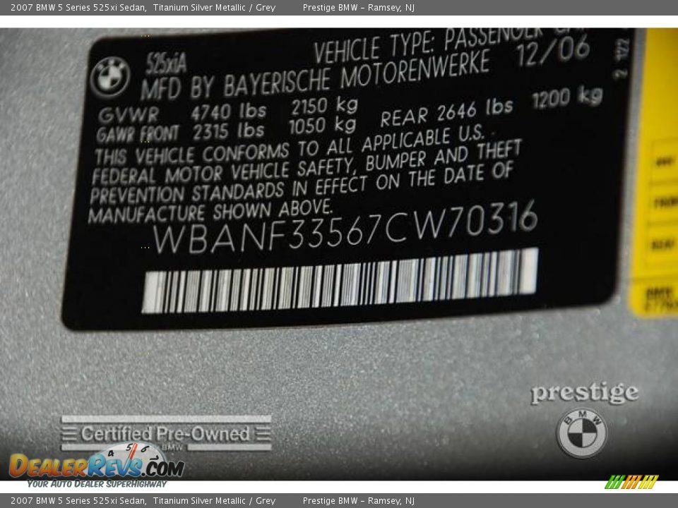 2007 BMW 5 Series 525xi Sedan Titanium Silver Metallic / Grey Photo #5
