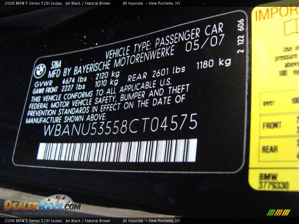 2008 BMW 5 Series 528i Sedan Jet Black / Natural Brown Photo #27