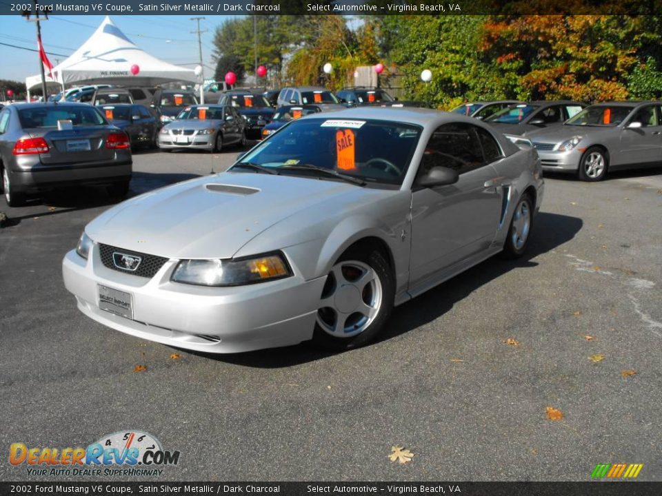 2002 Ford Mustang V6 Coupe Satin Silver Metallic / Dark Charcoal Photo #1
