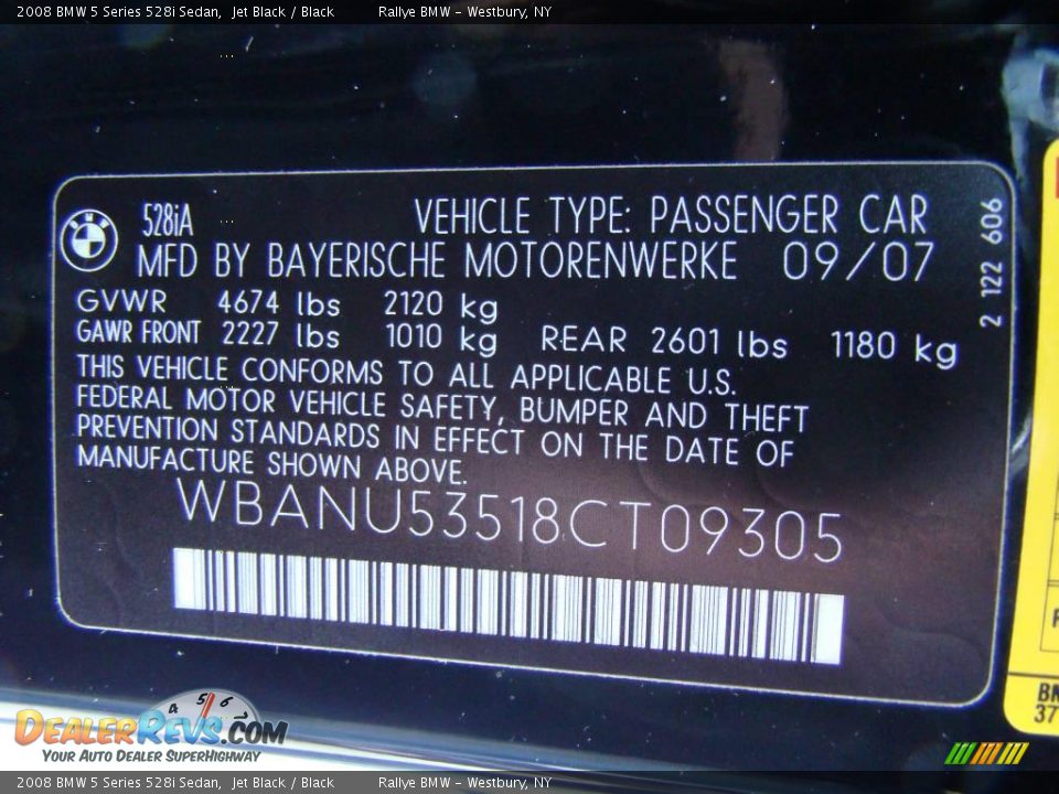 2008 BMW 5 Series 528i Sedan Jet Black / Black Photo #15