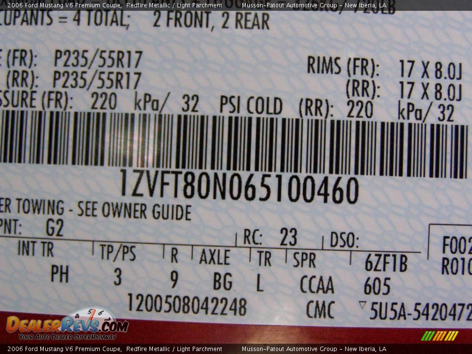 2006 Ford Mustang V6 Premium Coupe Redfire Metallic / Light Parchment Photo #13