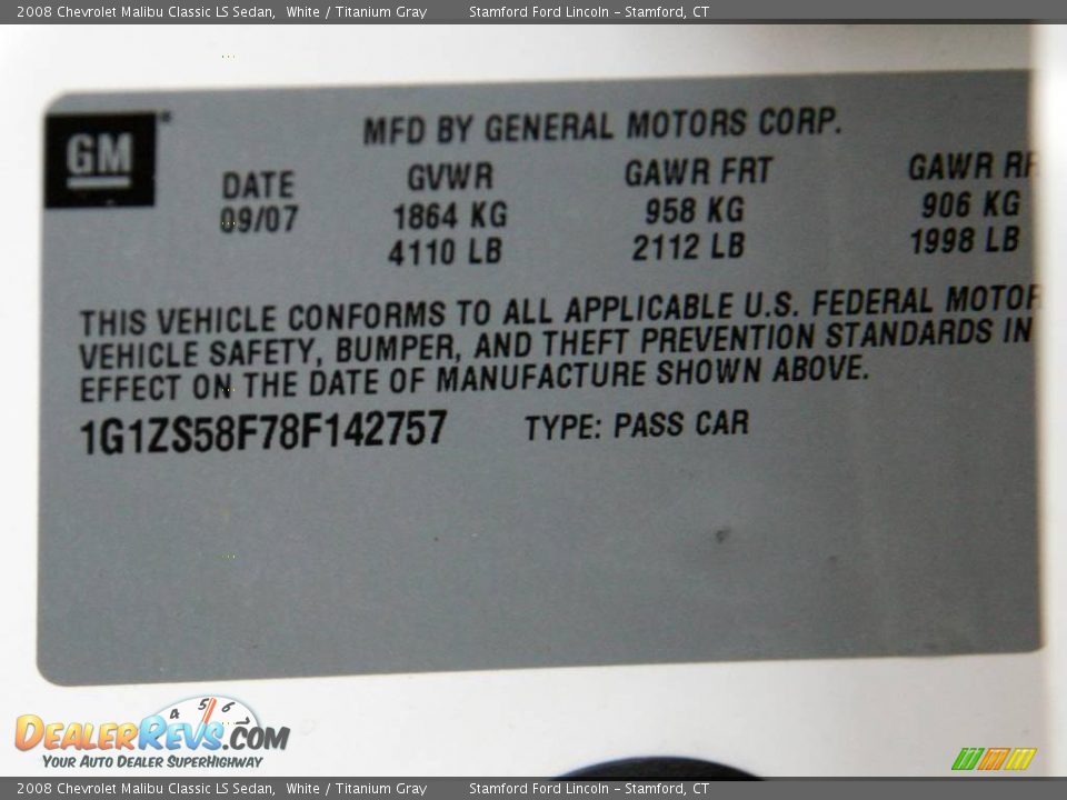 2008 Chevrolet Malibu Classic LS Sedan White / Titanium Gray Photo #18
