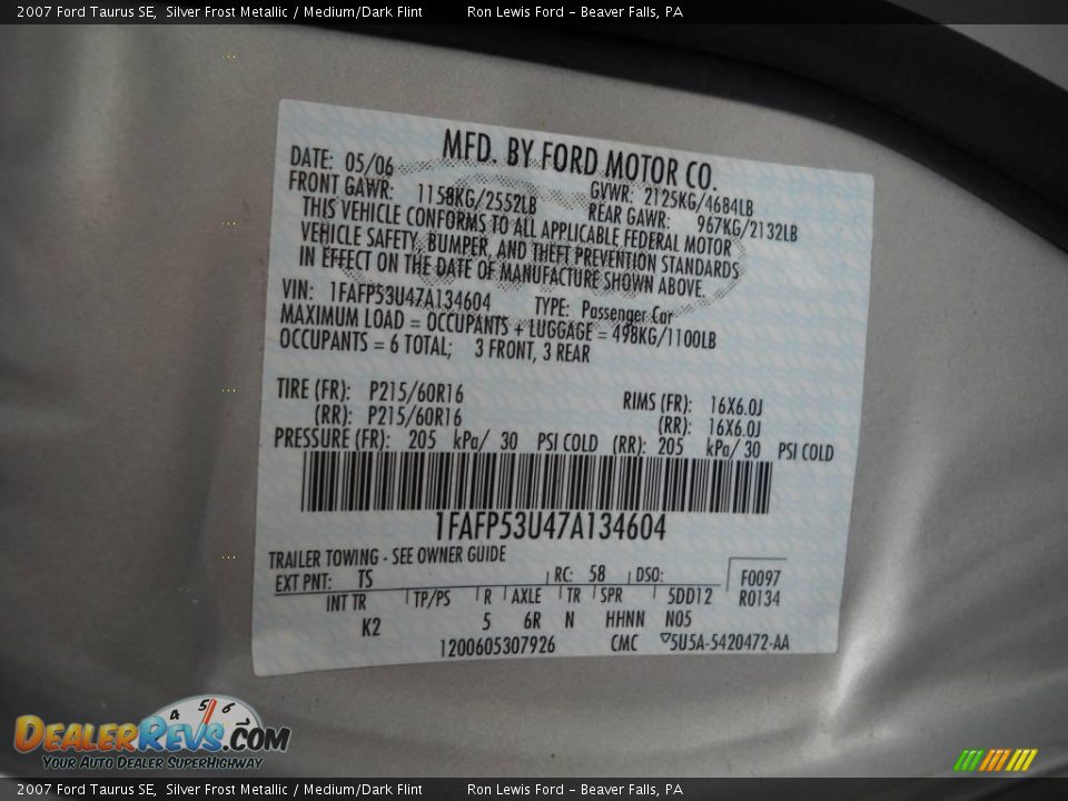 2007 Ford Taurus SE Silver Frost Metallic / Medium/Dark Flint Photo #9