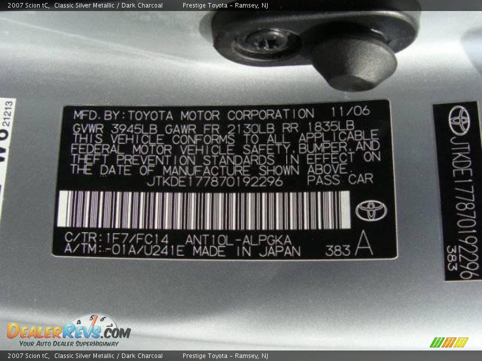 2007 Scion tC Classic Silver Metallic / Dark Charcoal Photo #15