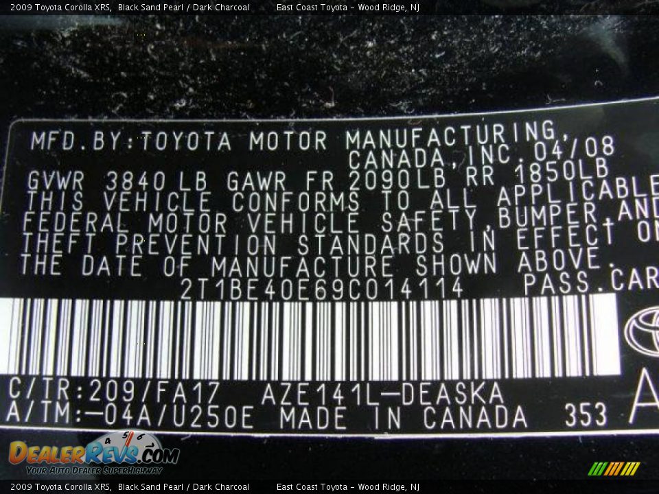 2009 Toyota Corolla XRS Black Sand Pearl / Dark Charcoal Photo #15