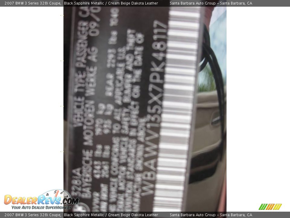 2007 BMW 3 Series 328i Coupe Black Sapphire Metallic / Cream Beige Dakota Leather Photo #23