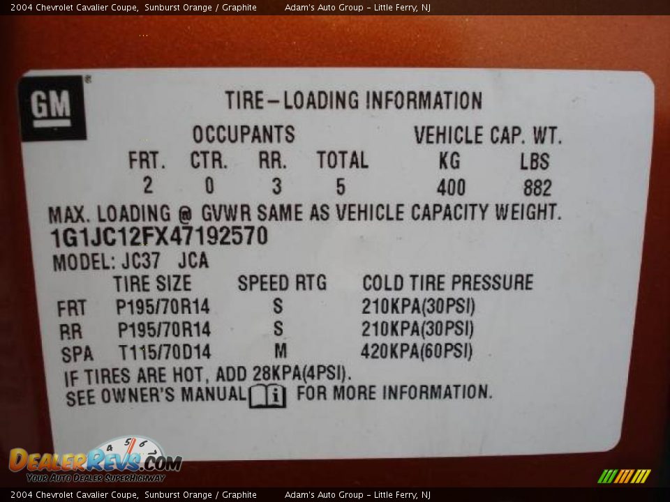 2004 Chevrolet Cavalier Coupe Sunburst Orange / Graphite Photo #19