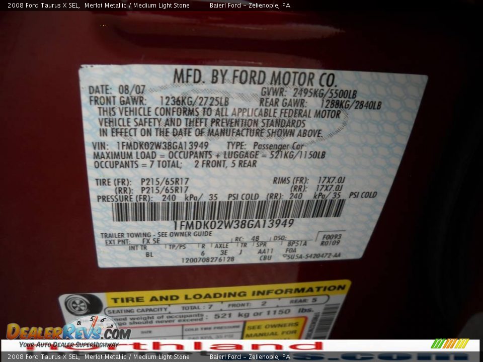 2008 Ford Taurus X SEL Merlot Metallic / Medium Light Stone Photo #12