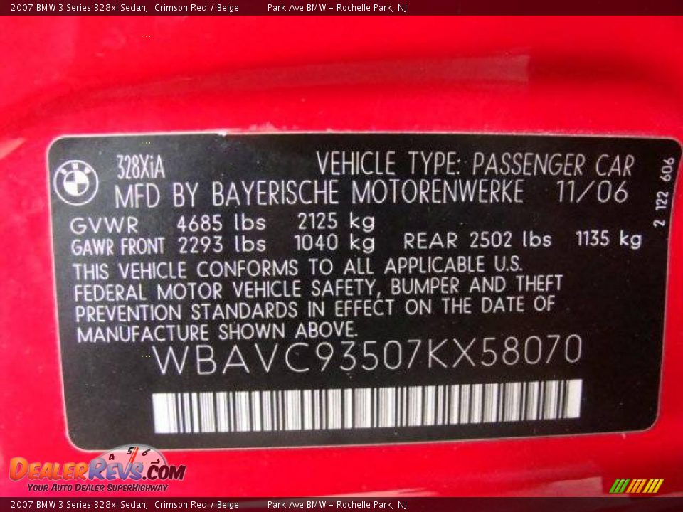 2007 BMW 3 Series 328xi Sedan Crimson Red / Beige Photo #26