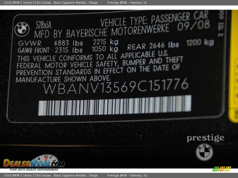 2009 BMW 5 Series 528xi Sedan Black Sapphire Metallic / Beige Photo #8
