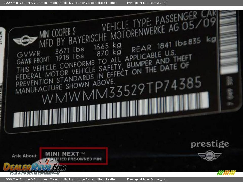2009 Mini Cooper S Clubman Midnight Black / Lounge Carbon Black Leather Photo #6