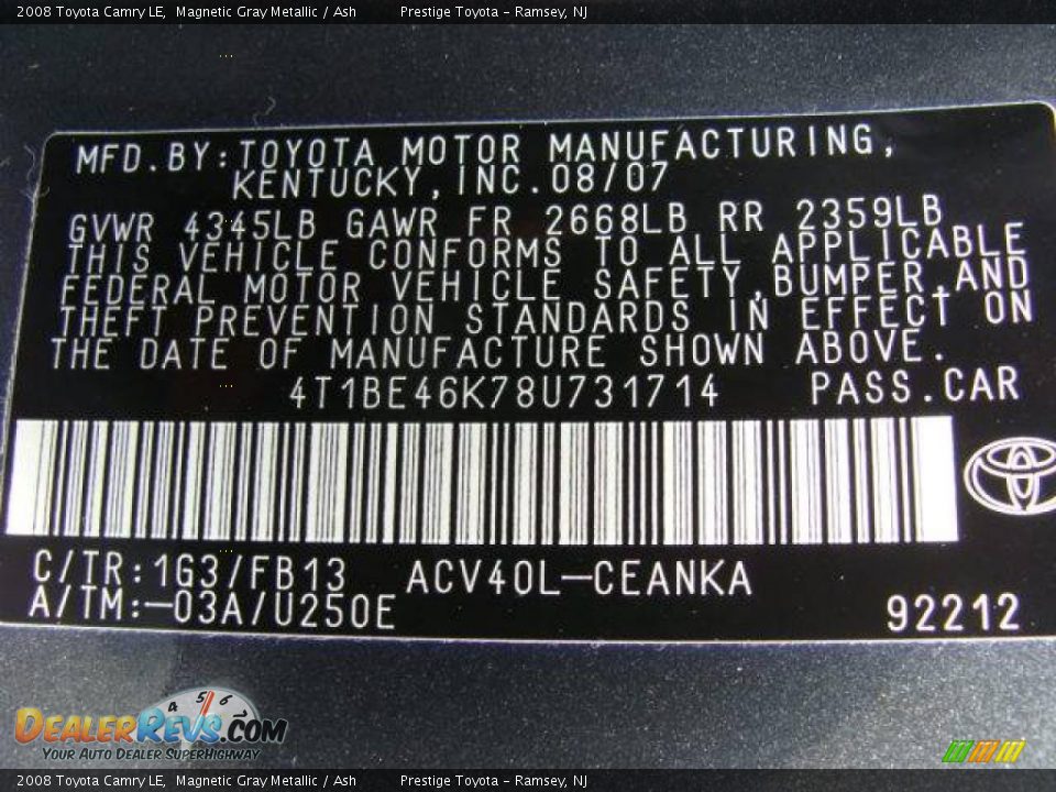 2008 Toyota Camry LE Magnetic Gray Metallic / Ash Photo #15
