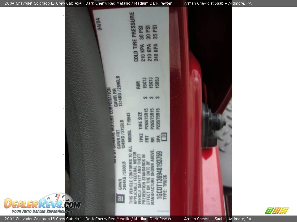 2004 Chevrolet Colorado LS Crew Cab 4x4 Dark Cherry Red Metallic / Medium Dark Pewter Photo #35