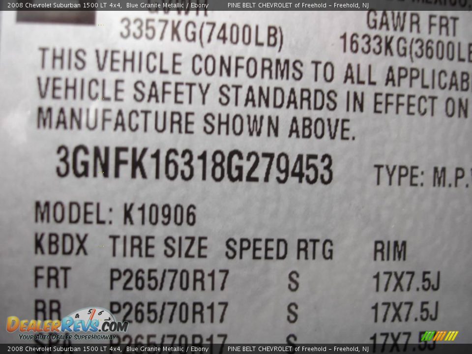 2008 Chevrolet Suburban 1500 LT 4x4 Blue Granite Metallic / Ebony Photo #15