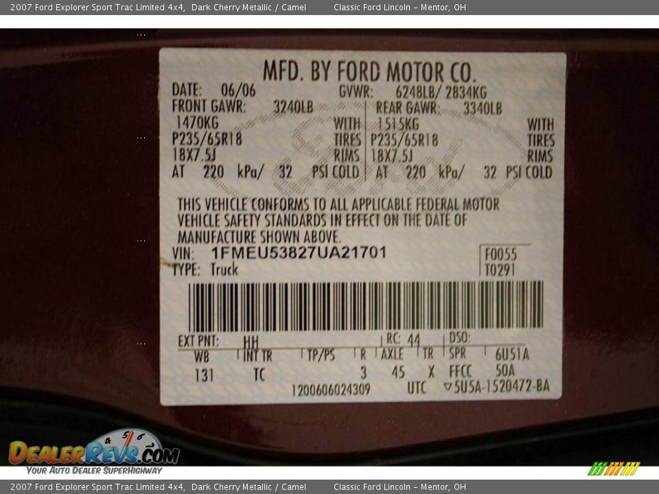 2007 Ford Explorer Sport Trac Limited 4x4 Dark Cherry Metallic / Camel Photo #20