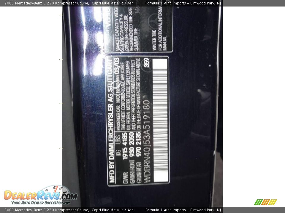 2003 Mercedes-Benz C 230 Kompressor Coupe Capri Blue Metallic / Ash Photo #13