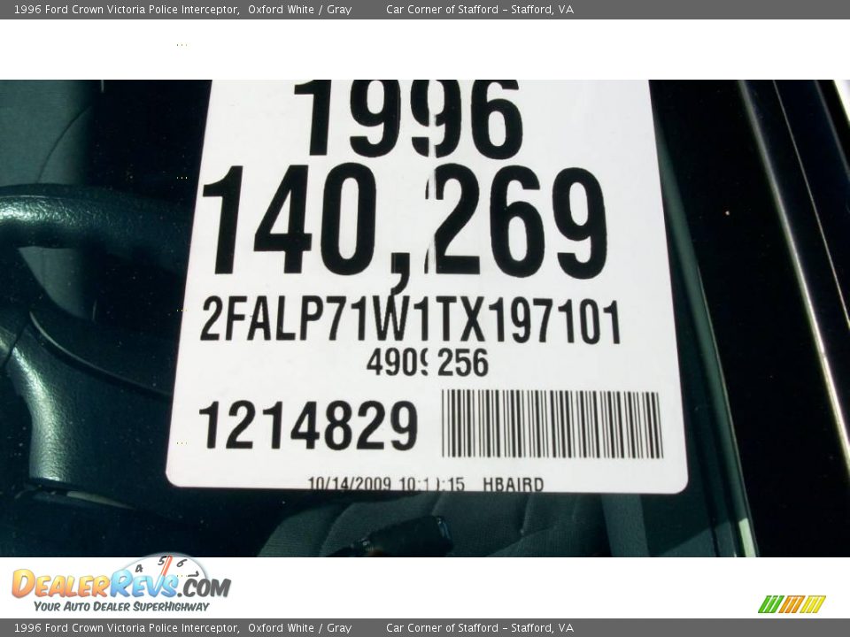 1996 Ford Crown Victoria Police Interceptor Oxford White / Gray Photo #16