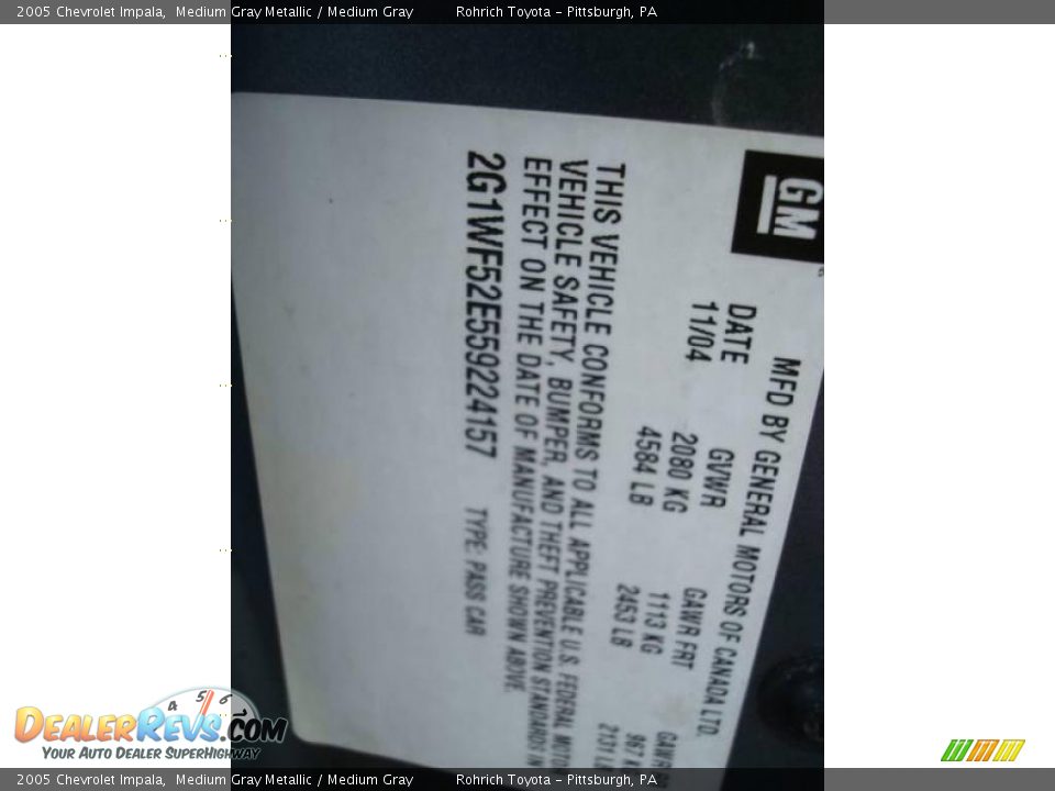 2005 Chevrolet Impala Medium Gray Metallic / Medium Gray Photo #19