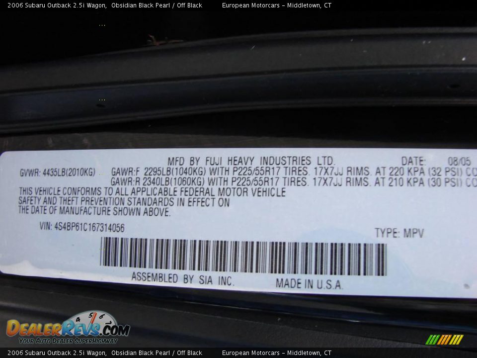 2006 Subaru Outback 2.5i Wagon Obsidian Black Pearl / Off Black Photo #23