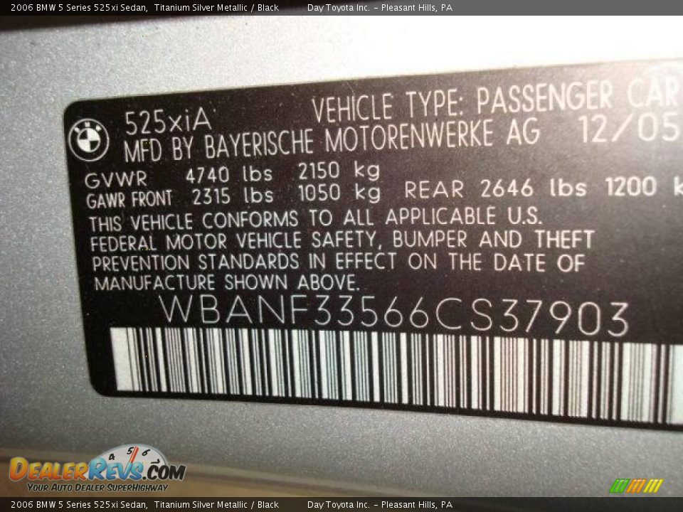 2006 BMW 5 Series 525xi Sedan Titanium Silver Metallic / Black Photo #14
