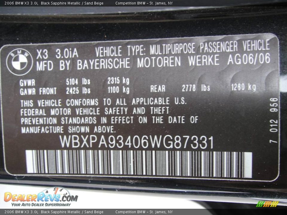 2006 BMW X3 3.0i Black Sapphire Metallic / Sand Beige Photo #15