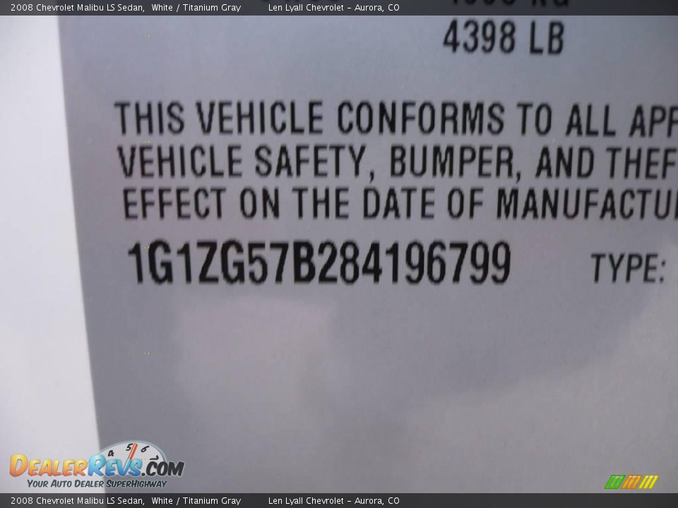 2008 Chevrolet Malibu LS Sedan White / Titanium Gray Photo #27