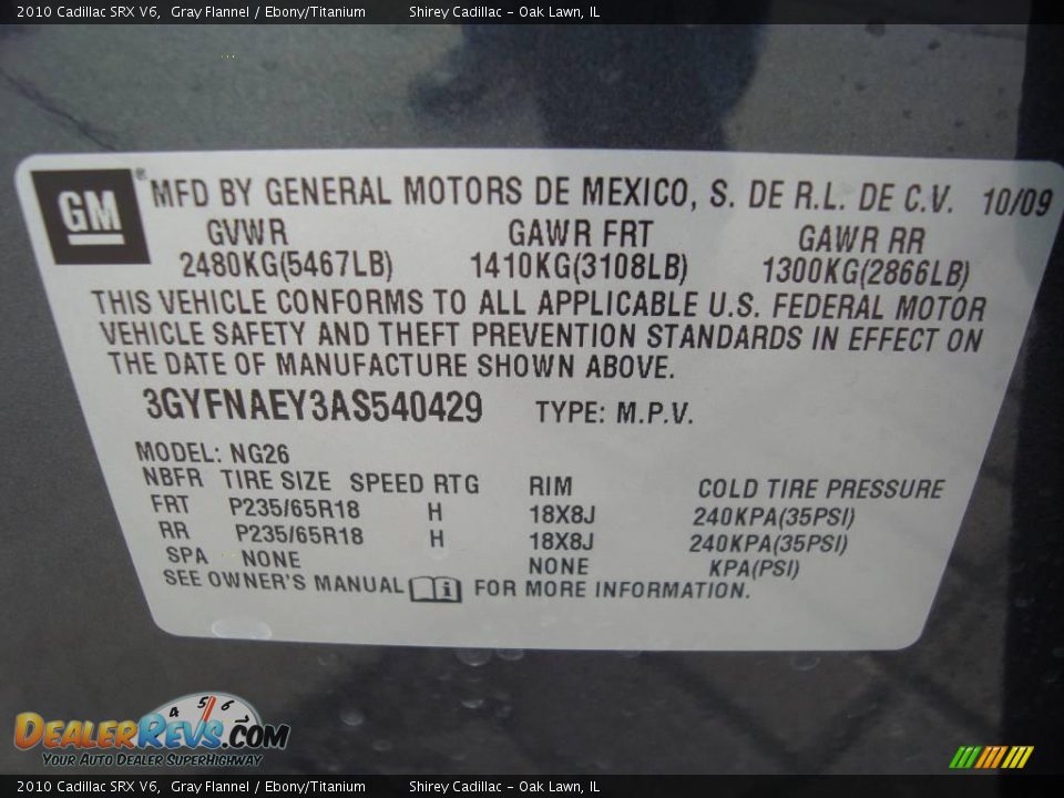 2010 Cadillac SRX V6 Gray Flannel / Ebony/Titanium Photo #18