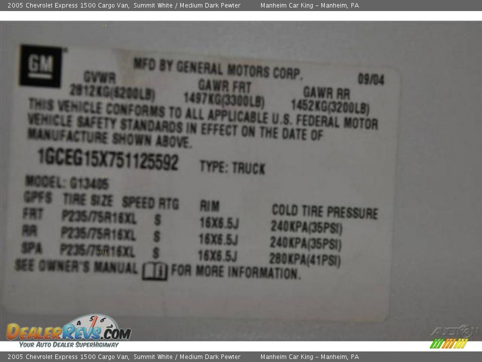 2005 Chevrolet Express 1500 Cargo Van Summit White / Medium Dark Pewter Photo #9