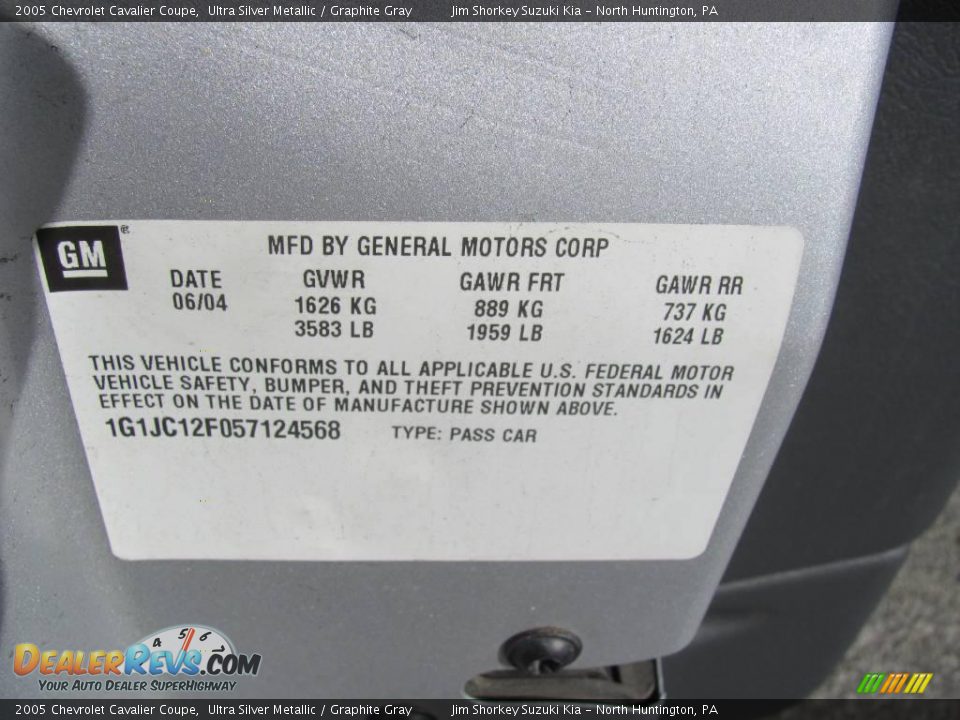 2005 Chevrolet Cavalier Coupe Ultra Silver Metallic / Graphite Gray Photo #14