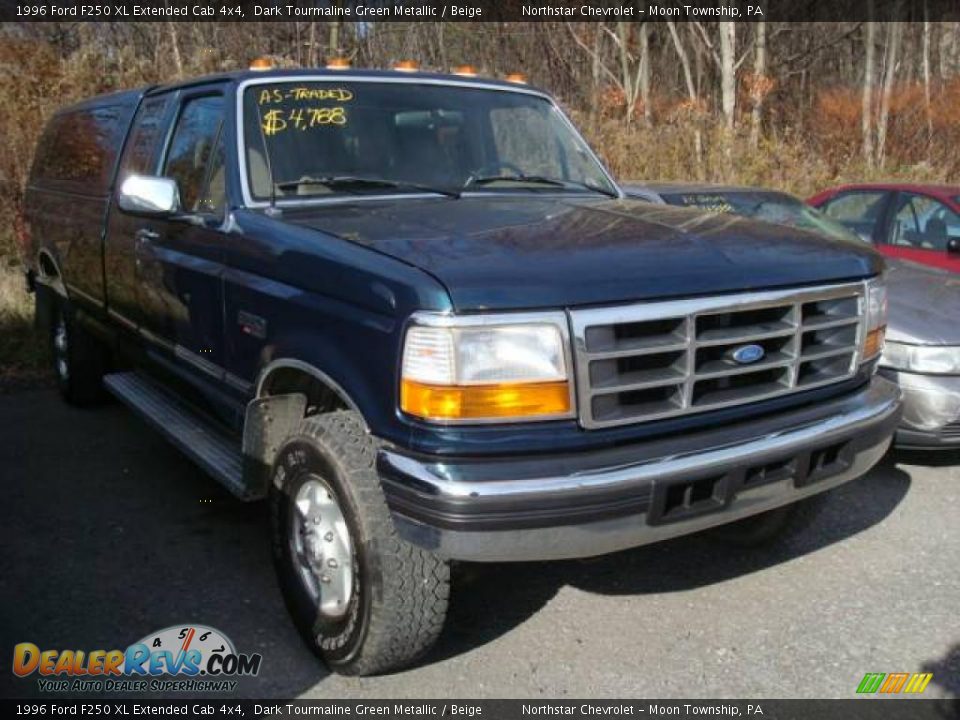 1996 Ford F250 XL Extended Cab 4x4 Dark Tourmaline Green Metallic / Beige Photo #1