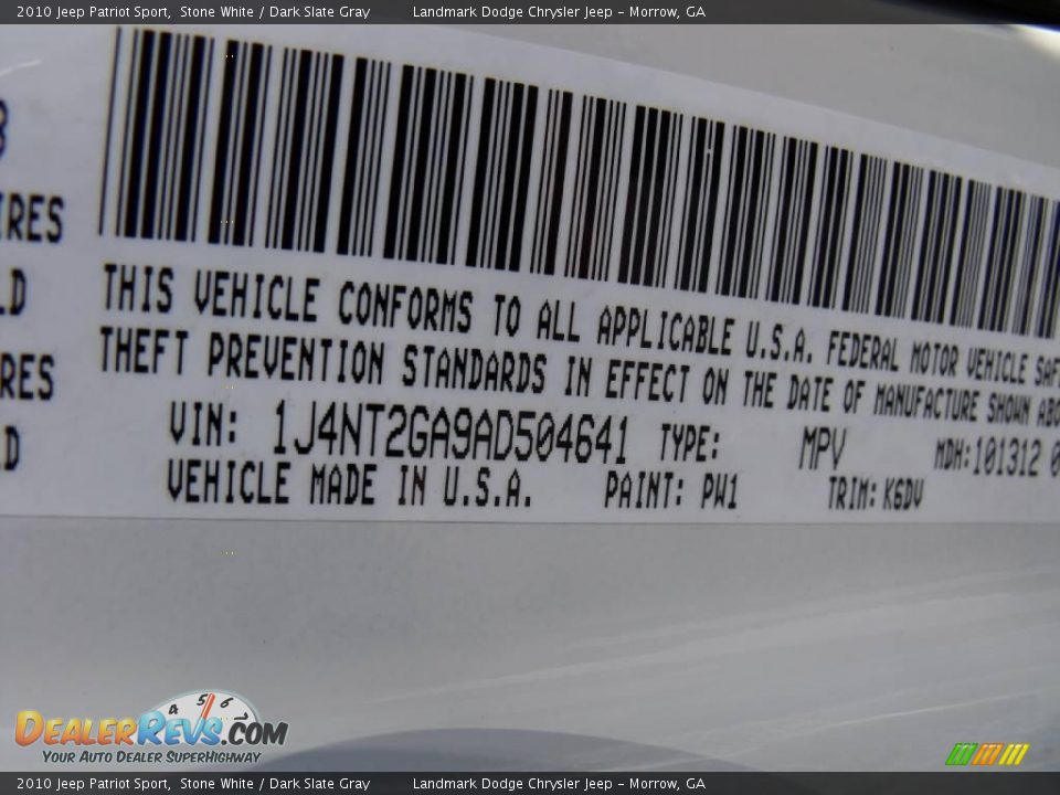 2010 Jeep Patriot Sport Stone White / Dark Slate Gray Photo #15