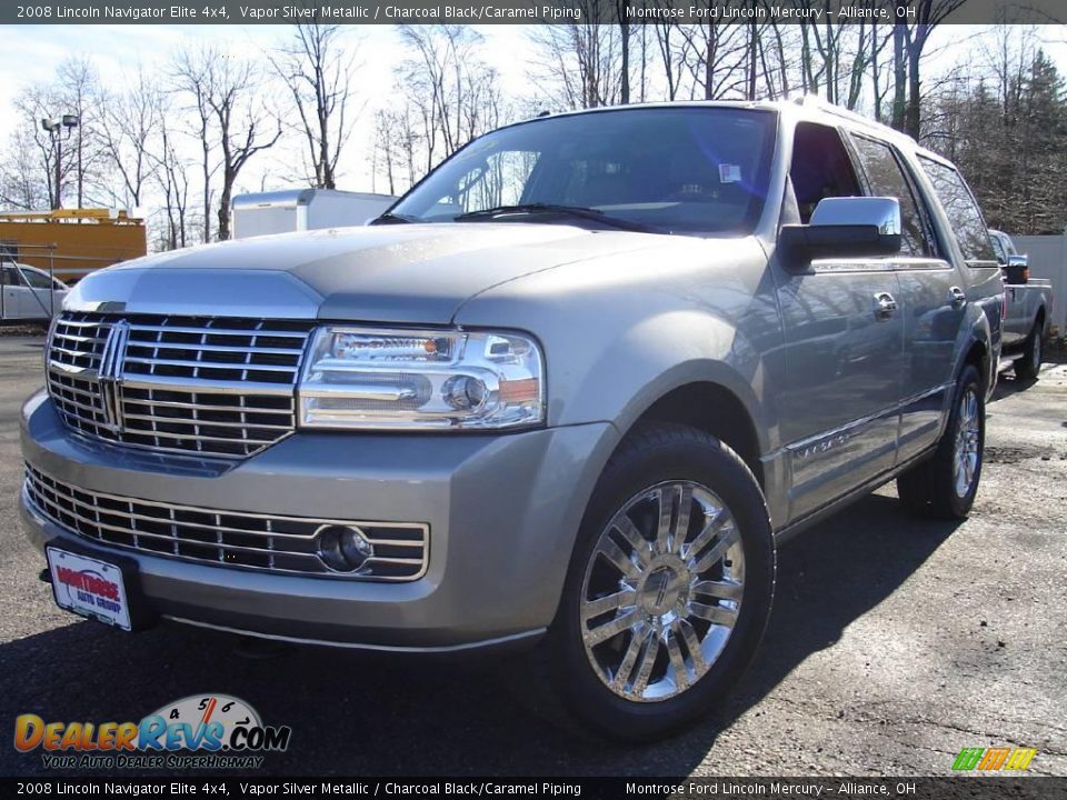 2008 Lincoln Navigator Elite 4x4 Vapor Silver Metallic / Charcoal Black/Caramel Piping Photo #1