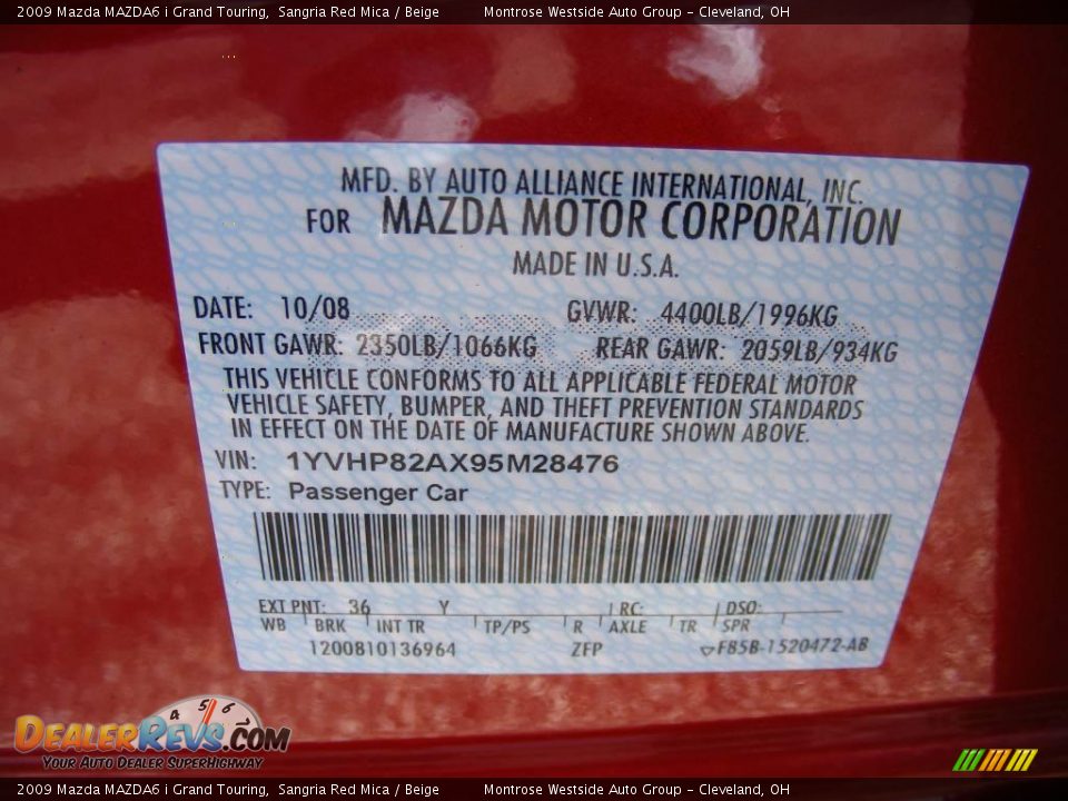 2009 Mazda MAZDA6 i Grand Touring Sangria Red Mica / Beige Photo #31