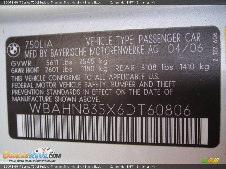 2006 BMW 7 Series 750Li Sedan Titanium Silver Metallic / Black/Black Photo #15