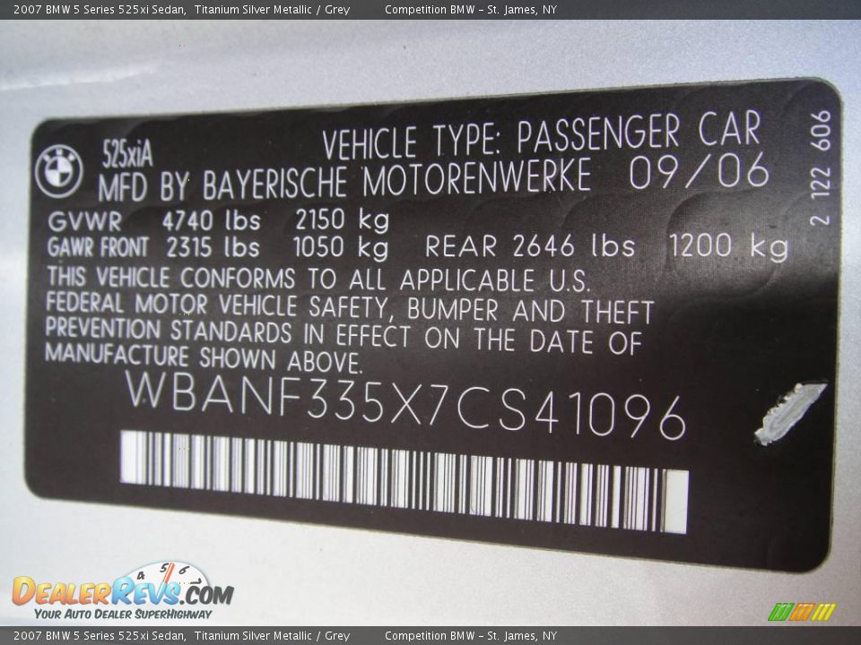 2007 BMW 5 Series 525xi Sedan Titanium Silver Metallic / Grey Photo #15
