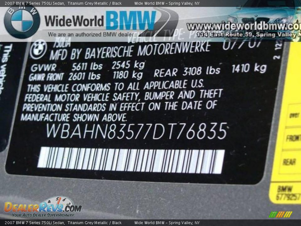 2007 BMW 7 Series 750Li Sedan Titanium Grey Metallic / Black Photo #15