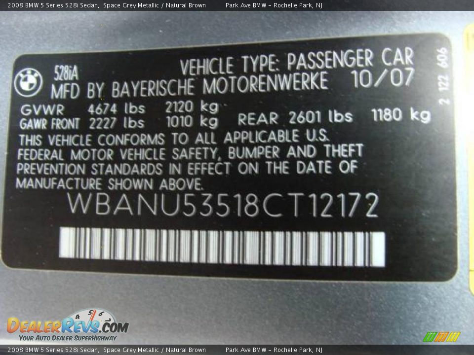 2008 BMW 5 Series 528i Sedan Space Grey Metallic / Natural Brown Photo #26