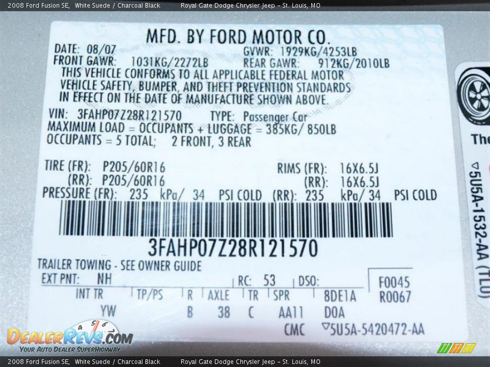 2008 Ford Fusion SE White Suede / Charcoal Black Photo #17