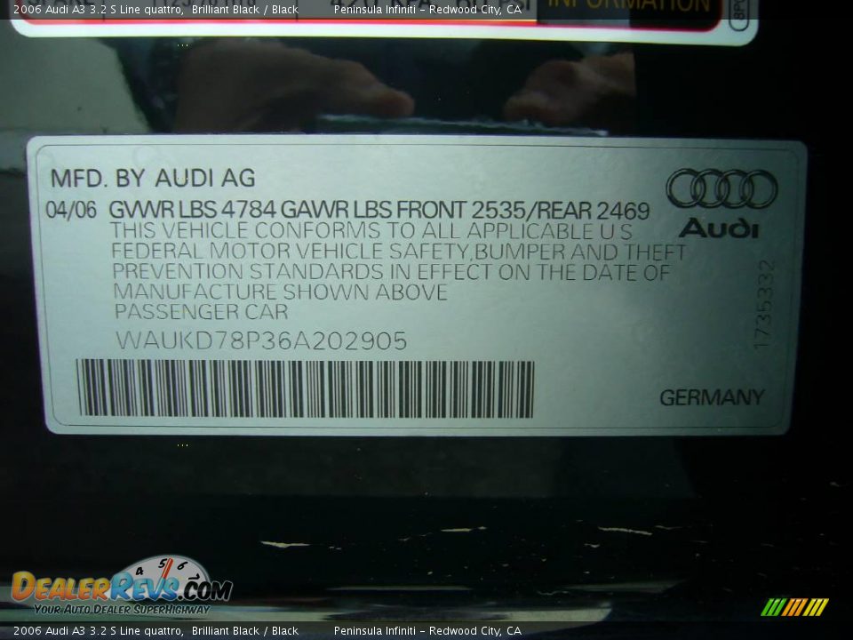 2006 Audi A3 3.2 S Line quattro Brilliant Black / Black Photo #25
