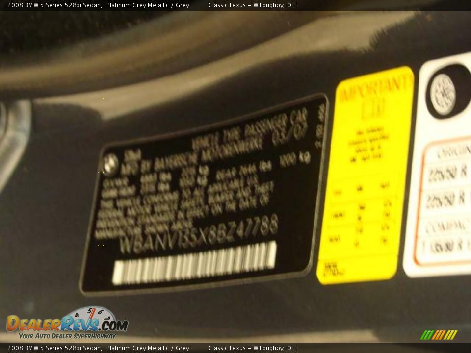 2008 BMW 5 Series 528xi Sedan Platinum Grey Metallic / Grey Photo #7