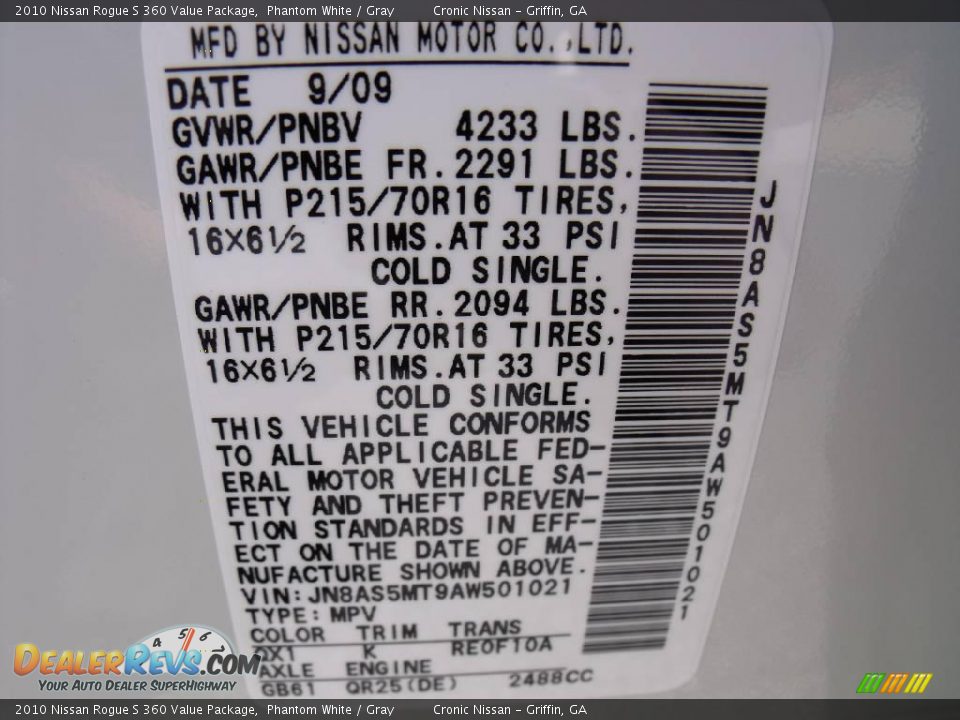 2010 Nissan Rogue S 360 Value Package Phantom White / Gray Photo #17